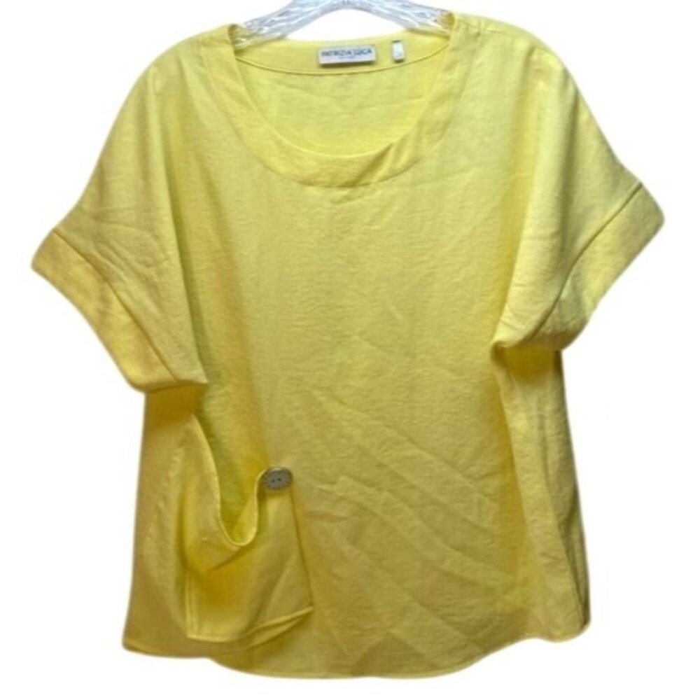 Patrizia Luca Milano Yellow Short Sleeve Top W/ Decorative Side Pocket S/M